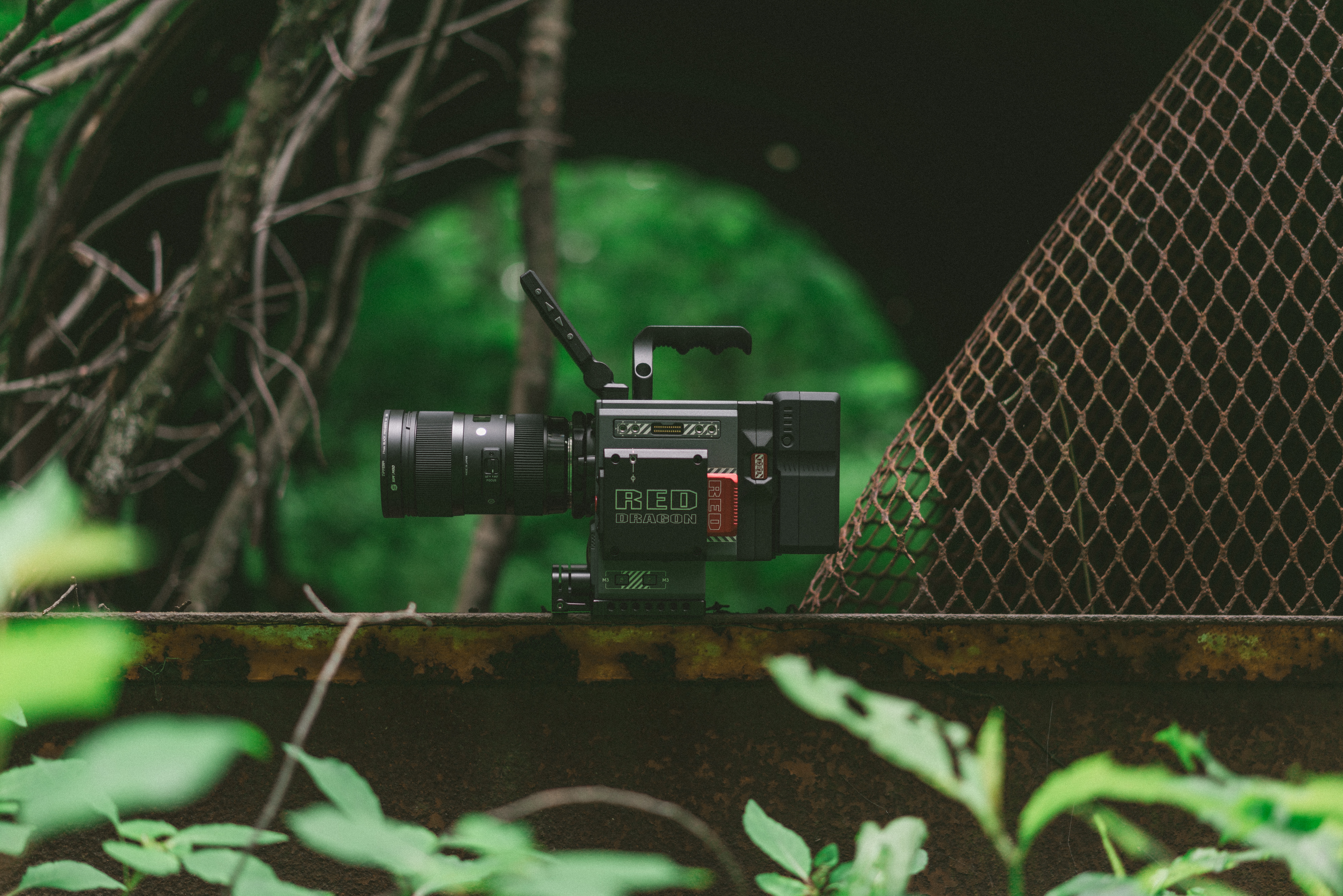 kamera postawiona na metalowej konstrukcji w pobliżu tunelu w lesie na mazowszu